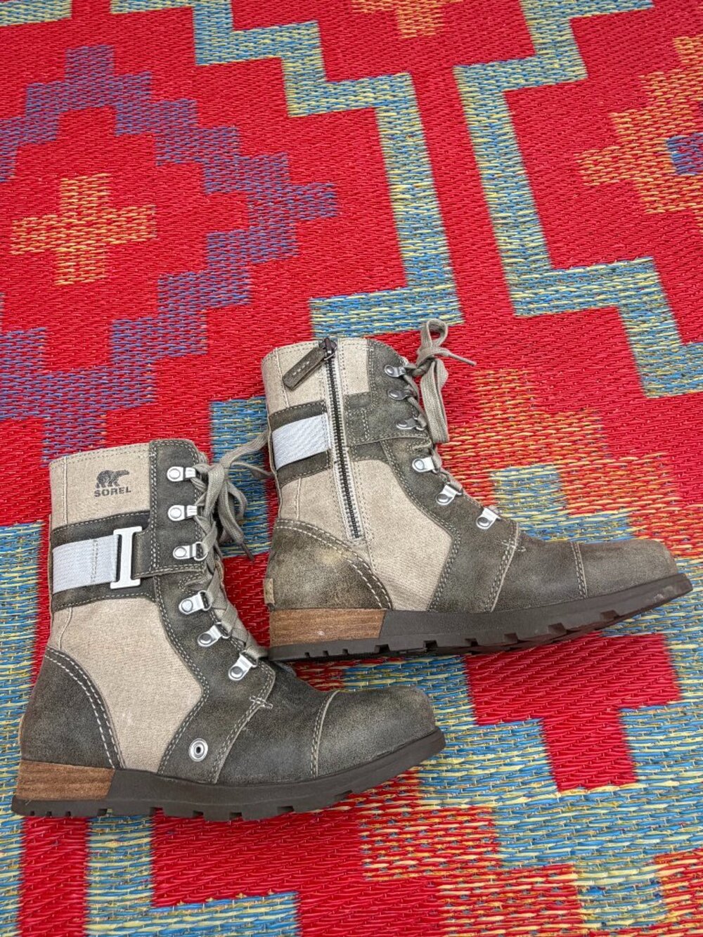 Sorel Major Carly Boots Fossil Verdant Combat Military Lace-Up | Women's Size 7 - Picture 7 of 14
